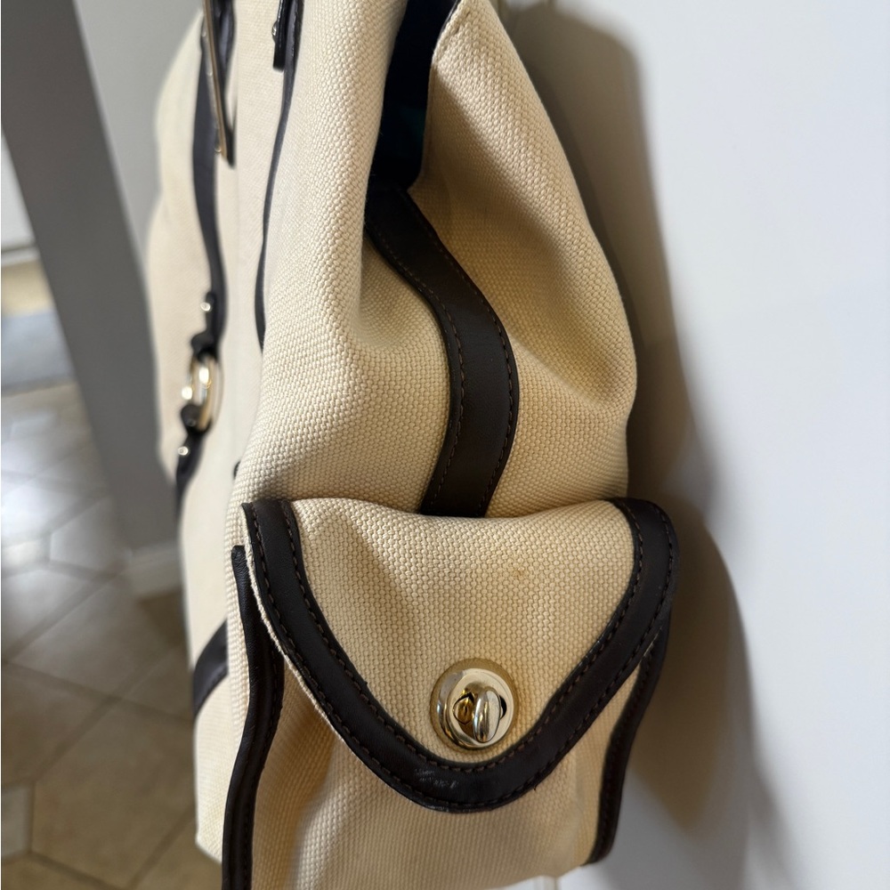 Antonio Melani -Cream Canvas & Brown Leather Tote Bag - Picture 3 of 11